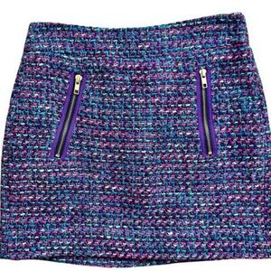 J. Crew Boucle Tweed purple/pink/aqua/gray lined, wool blend zip mini skirt 00